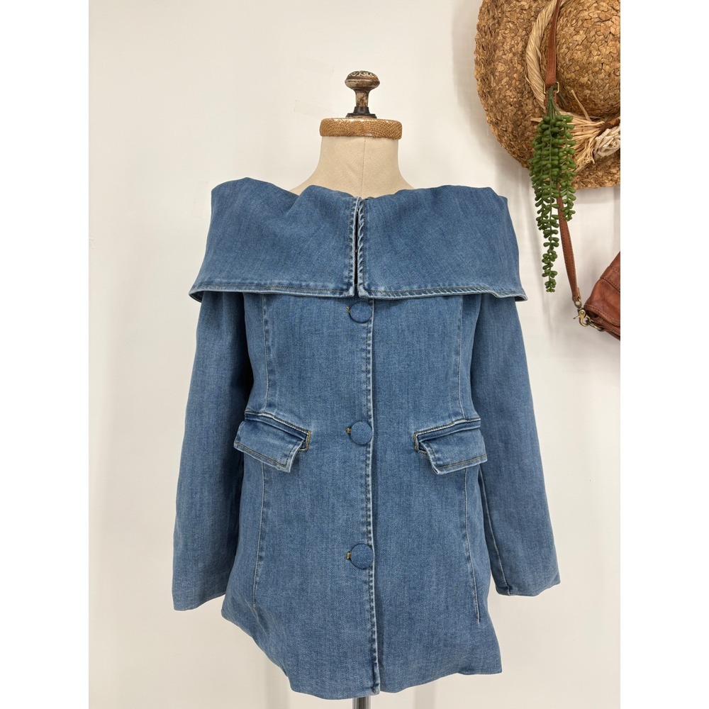NWT Rare Kyra Danaya Off Shoulder Denim Tunic Jacket Blue Jean S